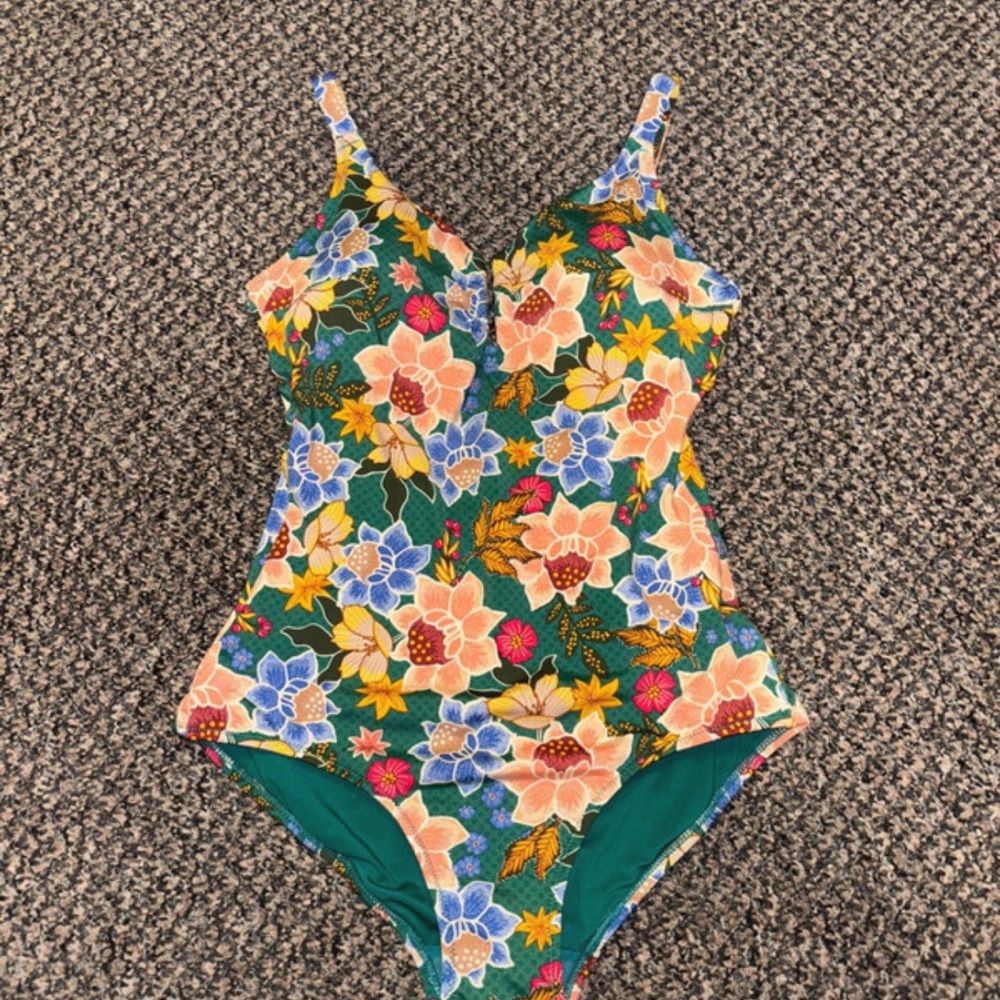 Green and Blue One Piece Swimsuit with Adjustable Straps